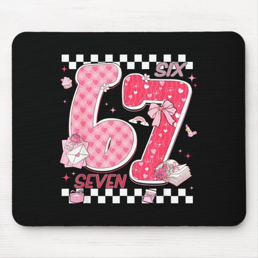 Funny Valentine 67 Six Seven Meme Pink Bow Boy Gir マウスパッド (正面)