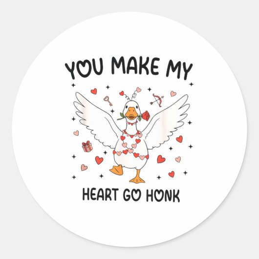 Funny Valentine Goose Coquette You Make My Heart G ラウンドシール (正面)