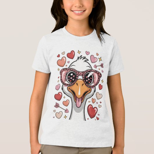 Funny Valentine Goose with Heart Sunglasses & Leop トライブレンドＴシャツ (正面)