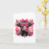 Funny Valentine Highland Cow Lollip Heart Art Nk L カード (黄色い花)