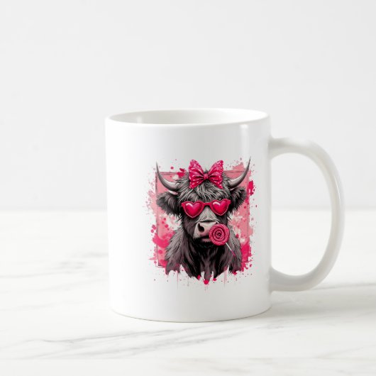 Funny Valentine Highland Cow Lollip Heart Art Nk L コーヒーマグカップ (右)