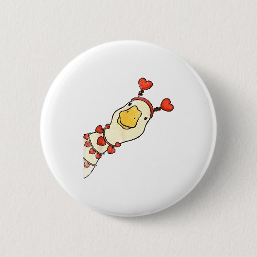 Funny Valentine Silly Gooses Duck Heart Love Match 缶バッジ (正面)
