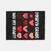 Funny Valentine Teacher Fourth Grade Has My Heart  フリースブランケット (正面(横))