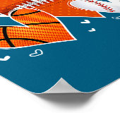 Funny Valentines Baseball Basketball Football Hear ポスター (角)