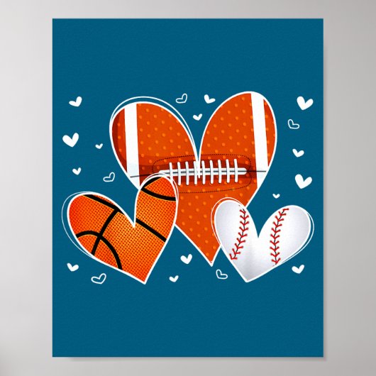 Funny Valentines Baseball Basketball Football Hear ポスター (正面)