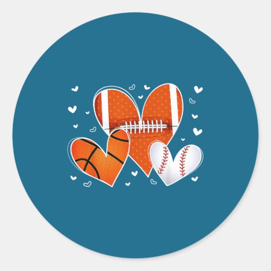 Funny Valentines Baseball Basketball Football Hear ラウンドシール (正面)