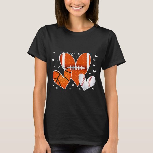 Funny Valentines Baseball Basketball Football Hear Tシャツ (正面)