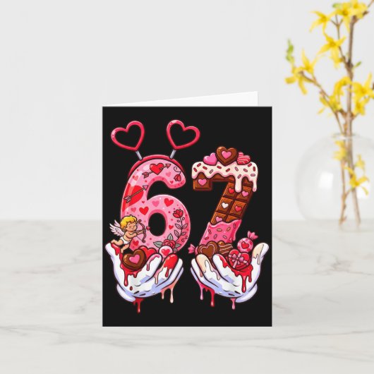 Funny Valentine's Day 67 Meme Hands Six Seven Cud  カード (黄色い花)