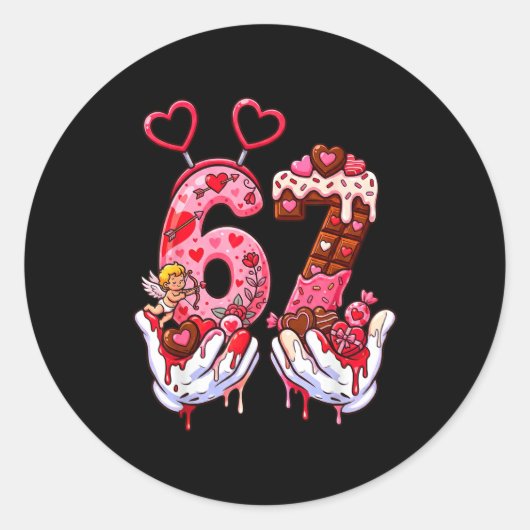 Funny Valentine's Day 67 Meme Hands Six Seven Cud  ラウンドシール (正面)