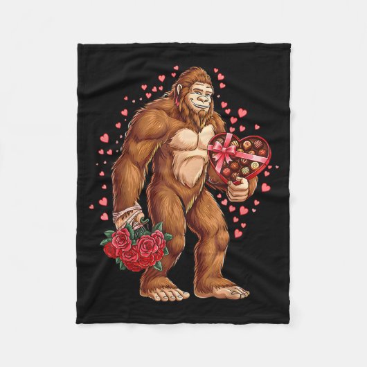 Funny Valentines Day Bigfoot Heart Love Sasquatch フリースブランケット (正面)