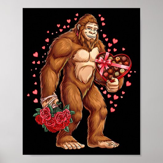 Funny Valentines Day Bigfoot Heart Love Sasquatch  ポスター (正面)