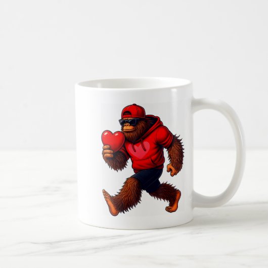 Funny Valentines Day Bigfoot Heart Sungles Sasquat コーヒーマグカップ (右)