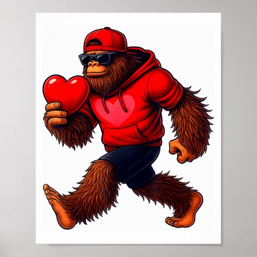 Funny Valentines Day Bigfoot Heart Sungles Sasquat ポスター (正面)