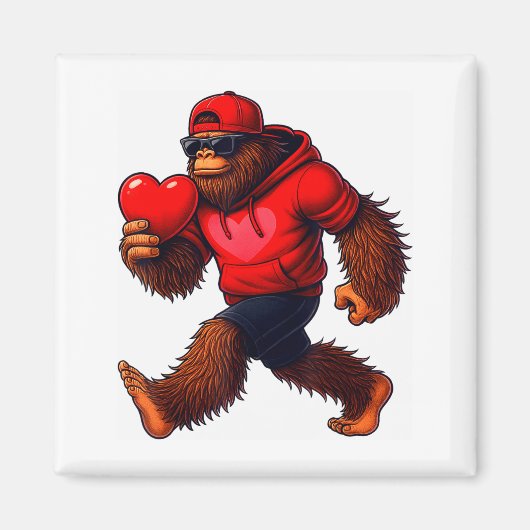 Funny Valentines Day Bigfoot Heart Sungles Sasquat マグネット (正面)