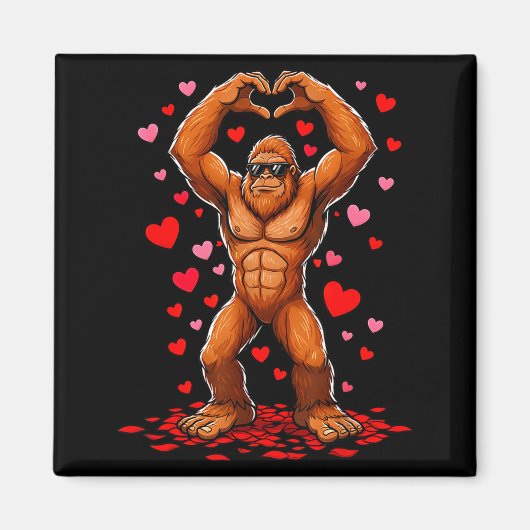 Funny Valentines Day Bigfoot Heart Sungles Sasquat マグネット (正面)