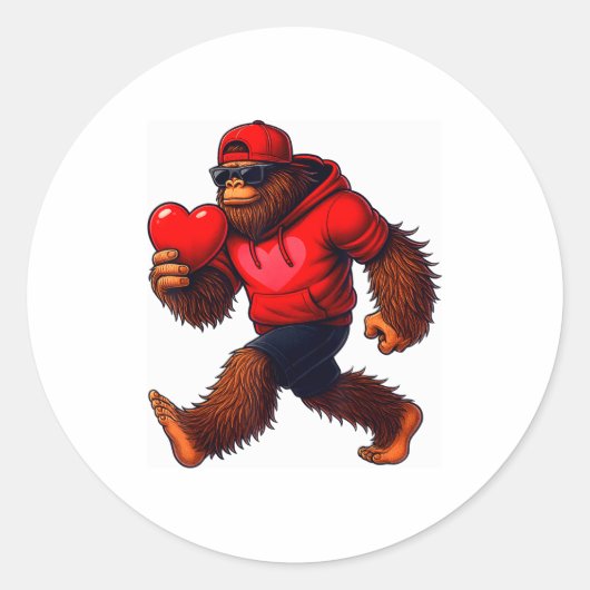 Funny Valentines Day Bigfoot Heart Sungles Sasquat ラウンドシール (正面)