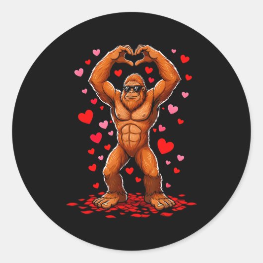 Funny Valentines Day Bigfoot Heart Sungles Sasquat ラウンドシール (正面)