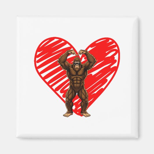 Funny Valentines Day Bigfoot Sungles In Heart Sasq マグネット (正面)