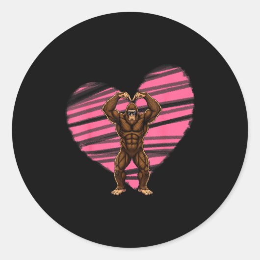 Funny Valentines Day Bigfoot Sungles In Heart Sasq ラウンドシール (正面)