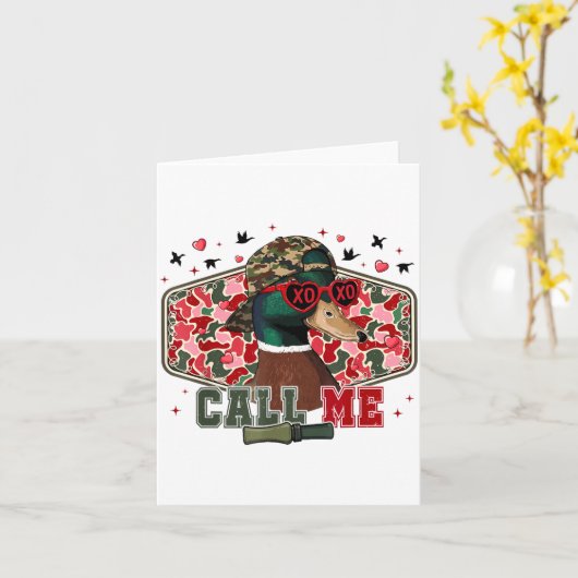 Funny Valentine's Day Boy Duck Hunting Call Me Tod カード (黄色い花)