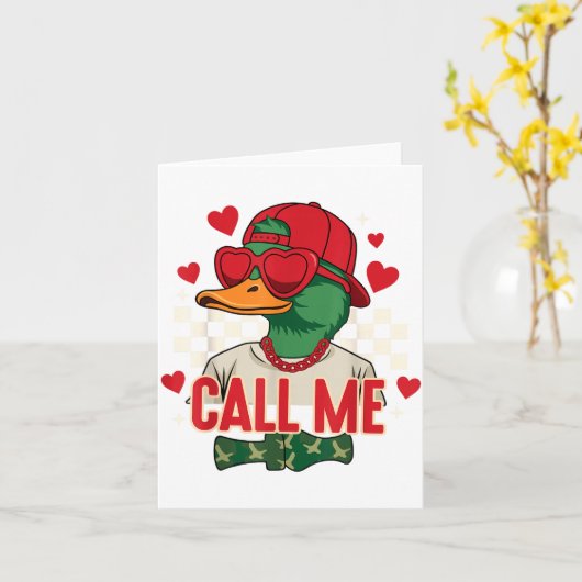 Funny Valentine's Day Boy Duck Hunting Call Me Tod カード (黄色い花)