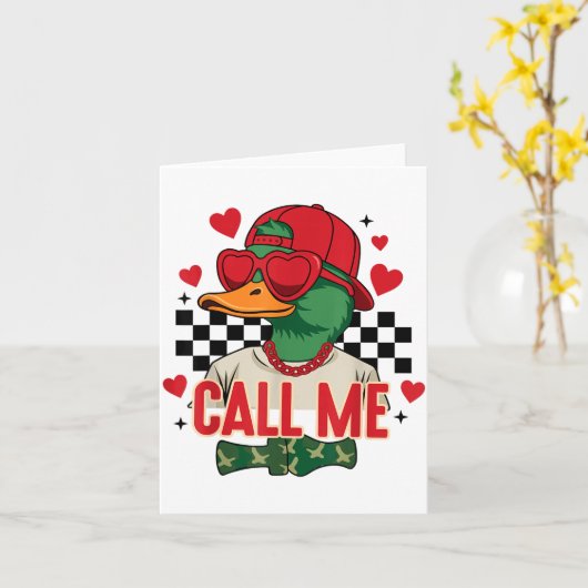 Funny Valentine's Day Boy Duck Hunting Call Me Tod カード (黄色い花)