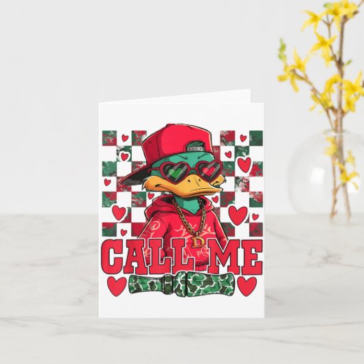 Funny Valentine's Day Boy Duck Hunting Call Me Tod カード (黄色い花)