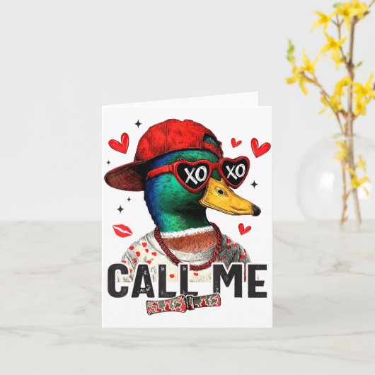 Funny Valentines Day Call Me Duck Hunting Men Wome カード (黄色い花)