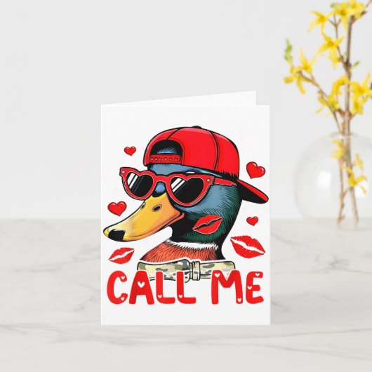 Funny Valentines Day Call Me Duck Hunting Men Wome カード (黄色い花)