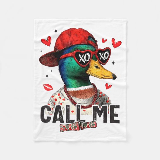 Funny Valentines Day Call Me Duck Hunting Men Wome フリースブランケット (正面)