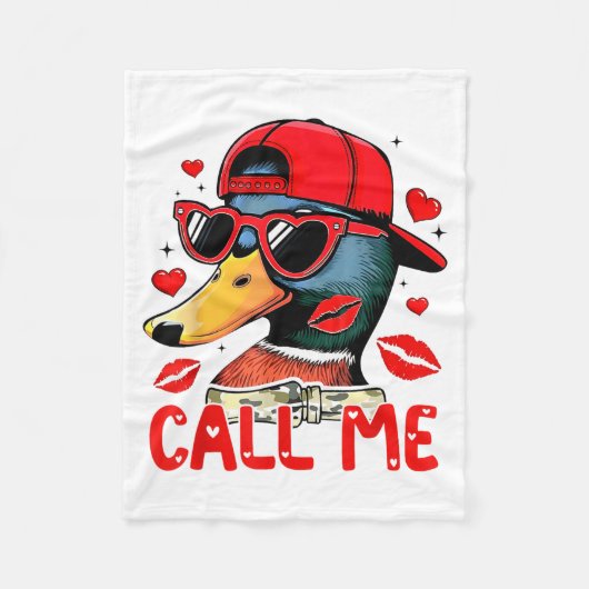 Funny Valentines Day Call Me Duck Hunting Men Wome フリースブランケット (正面)
