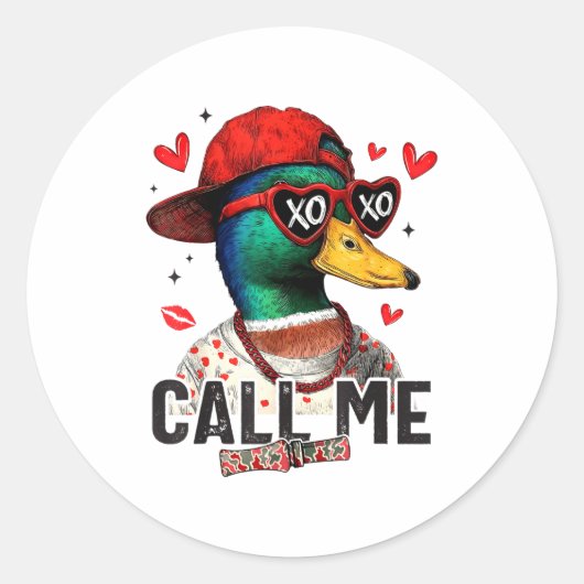 Funny Valentines Day Call Me Duck Hunting Men Wome ラウンドシール (正面)