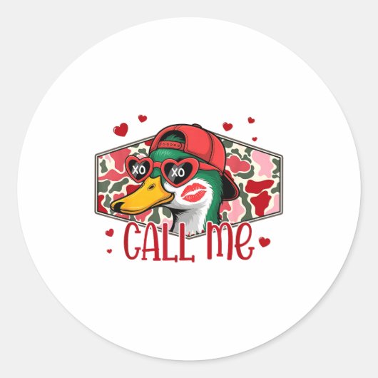 Funny Valentines Day Call Me Duck Hunting Men Wome ラウンドシール (正面)