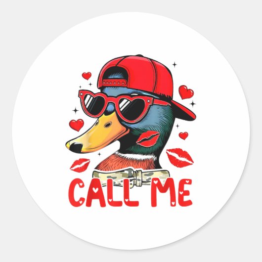 Funny Valentines Day Call Me Duck Hunting Men Wome ラウンドシール (正面)