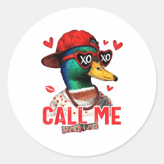 Funny Valentines Day Call Me Duck Hunting Men Wome ラウンドシール (正面)