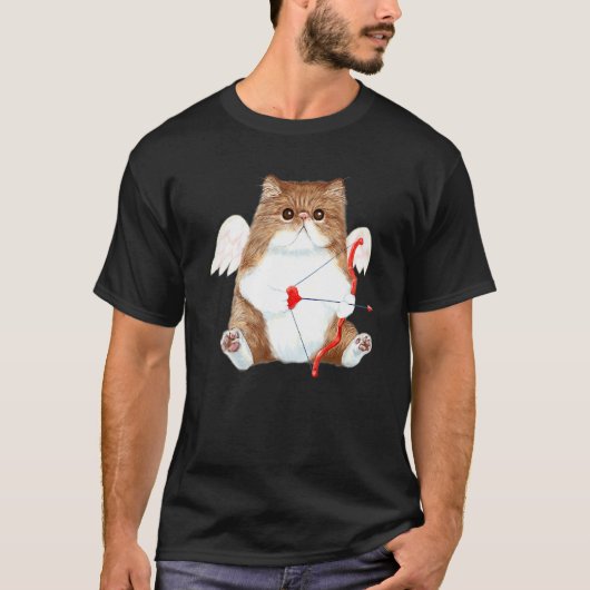 Funny Valentine's Day Cat Cupid Heart Persian Kitt Tシャツ (正面)