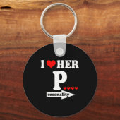 Funny Valentine's Day Couple Matching I Love Her I キーホルダー (正面)