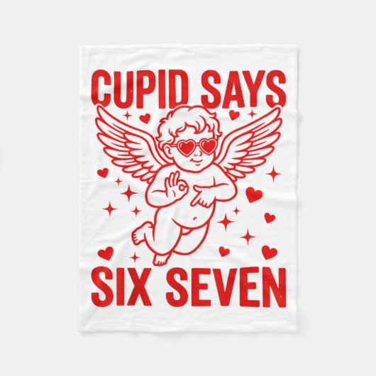 Funny Valentine's Day Cud Says Six Seven Meme Girl フリースブランケット (正面)