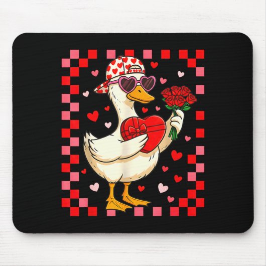 Funny Valentines Day Duck Heart Valentine Cud Kids マウスパッド (正面)