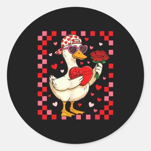 Funny Valentines Day Duck Heart Valentine Cud Kids ラウンドシール (正面)