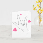 Funny Valentines Day Heart I Love You Hand Sign La カード (黄色い花)