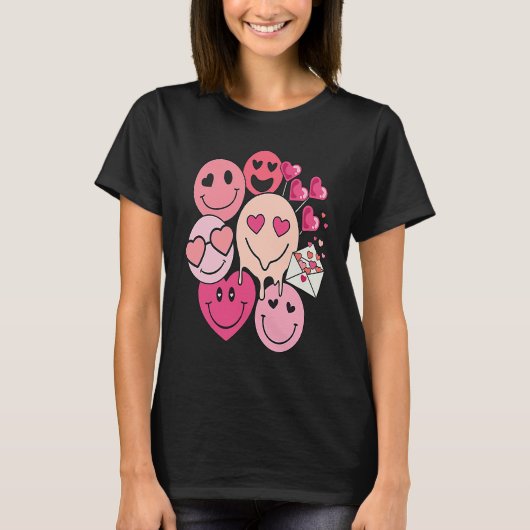 Funny Valentine's Day retro smile heart candy Tシャツ (正面)