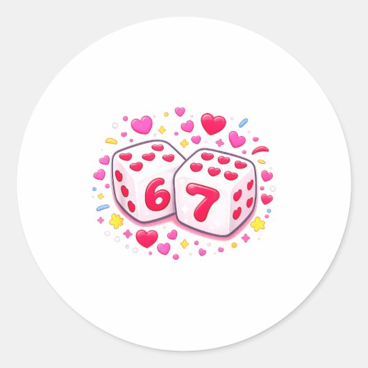 Funny Valentines Day Shirt Cute Dice 67 Meme 6-7 S ラウンドシール (正面)