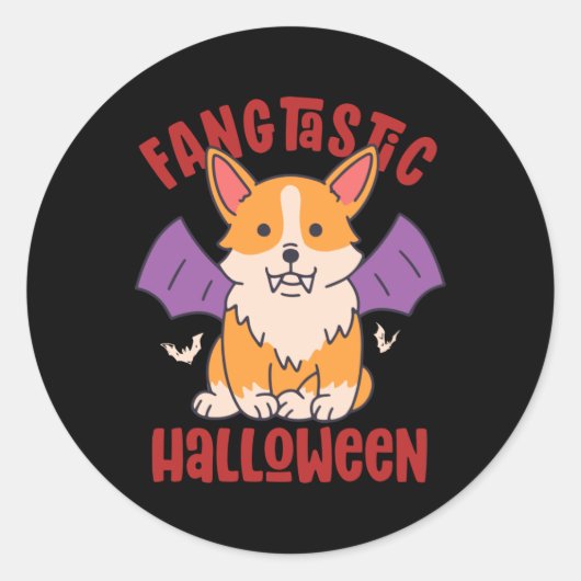 Funny Vampire Corgi Dog Lover Fangtastic Halloween ラウンドシール (正面)