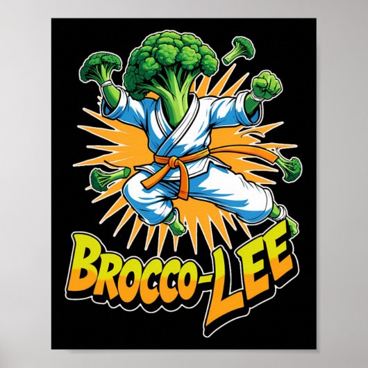 Funny Vegetable Design Brocco Lee In Karate Action ポスター (正面)
