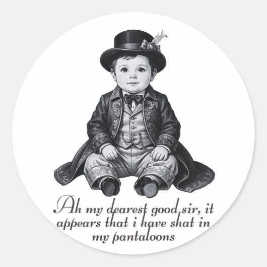 Funny Victorian Baby Boy Print | Humorous Nursery  ラウンドシール (正面)