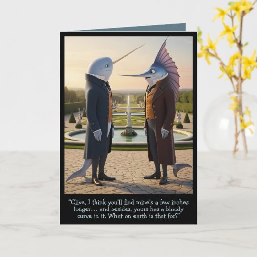 Funny Victorian card anthropomorphic Narwhal theme カード (黄色い花)