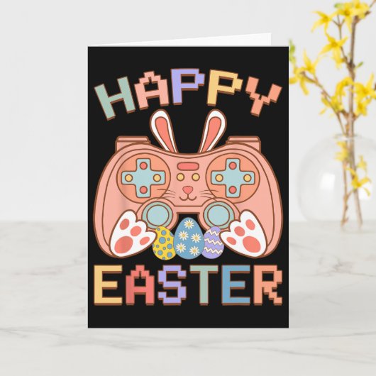 Funny Video Game Easter Bunny Gaming Controller Ga カード (黄色い花)