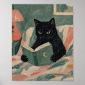 Funny Vintage Black Cat Reading Book poster ポスター (正面)