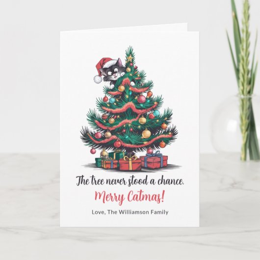Funny Vintage Cat Folded Christmas Card  シーズンカード (正面)